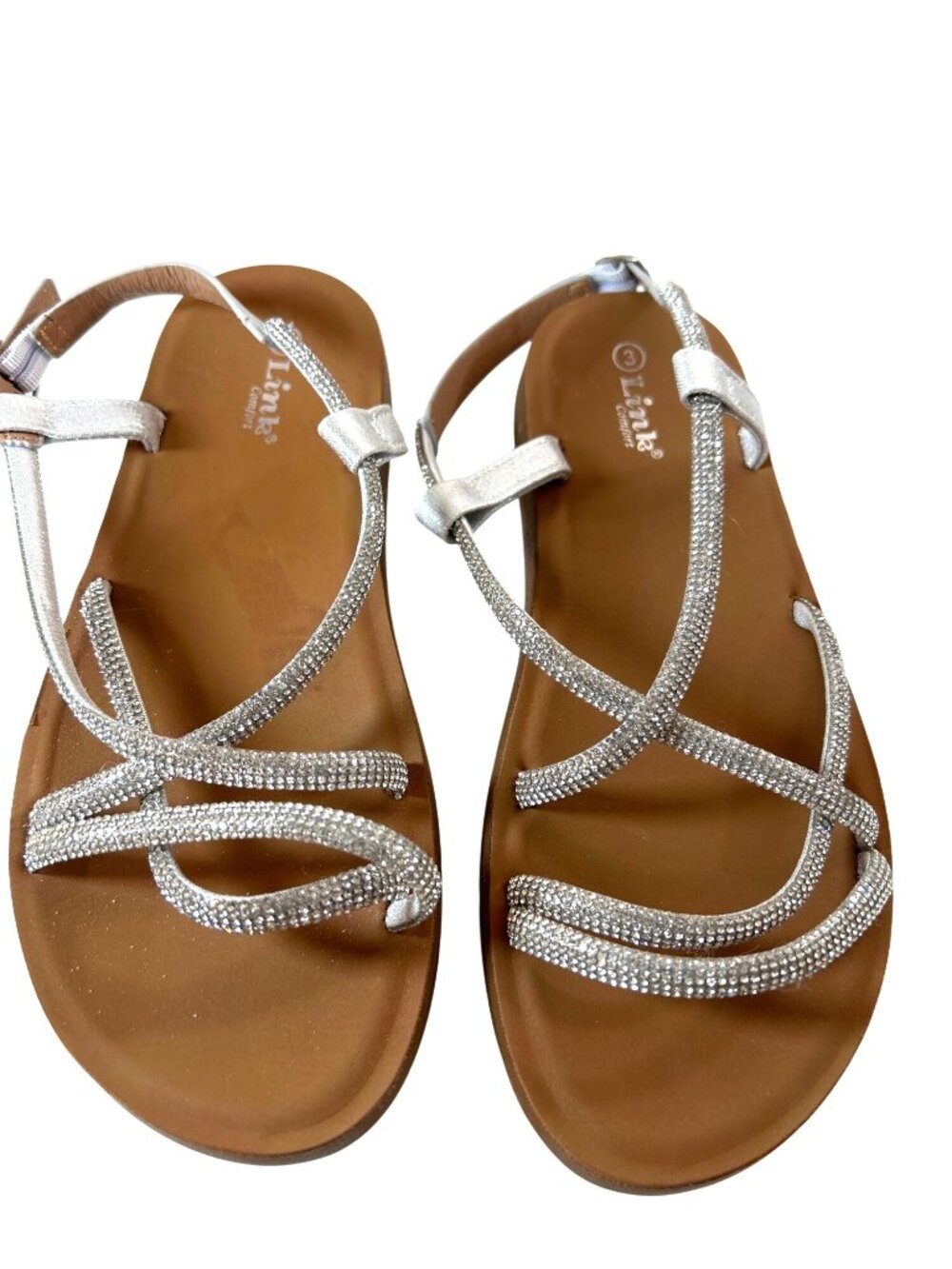 Link Comfort Girls Sandals Silver Sparkle Size 3